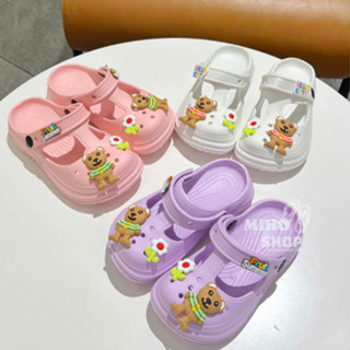 XẢ KHO (PHOM NHỎ) Dép sục mềm có quai gắn sticker gấu hoa siêu cưng cho bé