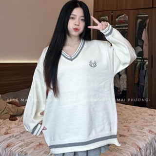 Áo Sweater Len Cổ V logo chữ D Nam Nữ