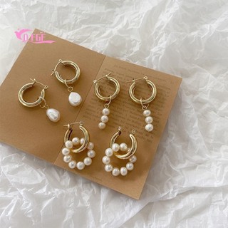 DFGF Women Pearl Earrings Chunky Fashion Jewelry Hoop Earrings Elegant Charm Fashion Temperament Ladies Vintage Freshwater Pearl