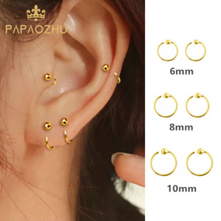  Papaozhu Vintage Vàng Hạt Nhỏ Tròn Vòng Bông Tai Cho Nữ Bé Gái Không Gây Dị Ứng Xuyên Sụn Tai Vòng Tròn Trang Sức Phụ Kiện 