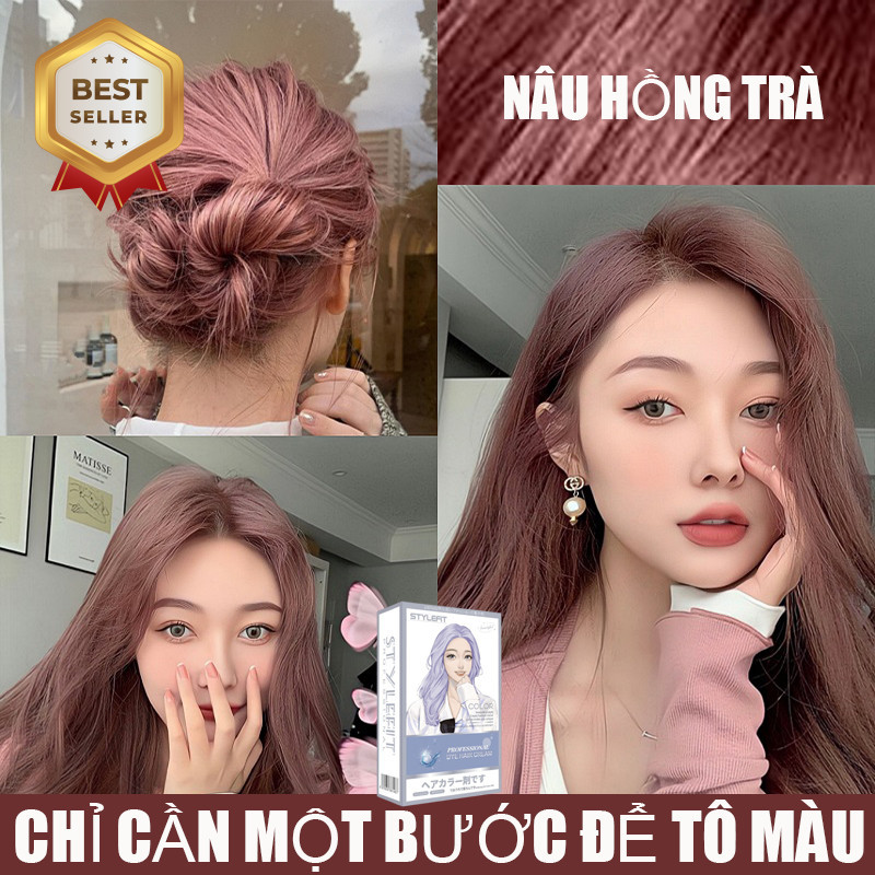  Thuốc nhuộm tóc màu NÂU HỒNG TRÀ thuốc nhuộm tóc không cần tẩy kem nhuộm tóc tại nhàSTYLE FIT tặng kèm dụng cụ 
