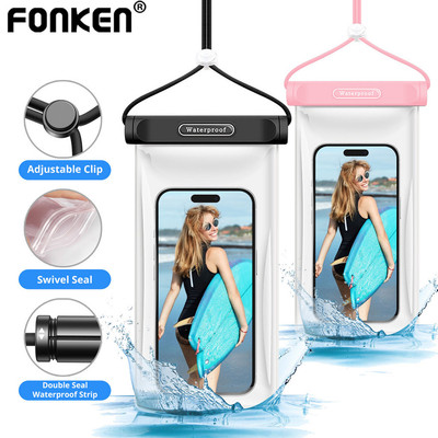 Fonken IPX8 Độ sâu 30m Túi đựng điện thoại chống nước chống nổ Dải phao 7.2 inch TPU lặn dưới nước Túi đựng điện thoại
