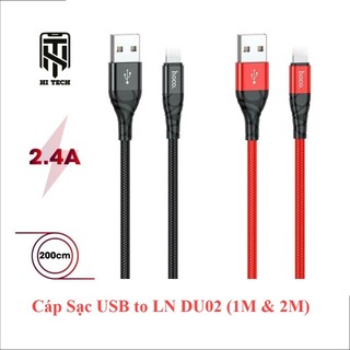  Cáp sạc HOCO DU02 sạc nhanh 2.4A chuyển đổi từ USB sang nightling dây dài 1M 2M bọc dù chống đứt. 