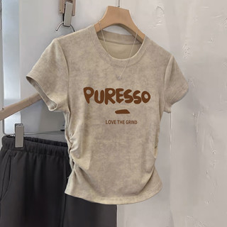 XUANMO Local brand Áo baby tee Áo Thun ôm body Áo y2k 100% cotton Áo thun thu eo in hoa áo thun tôn dáng cổ tròn mẫu mới mùa hè 2025 nữ