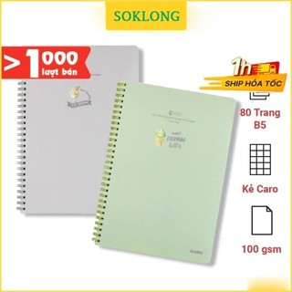 Vở B5 80 trang caro 5x5 MS 574 lò xo kép bìa nhựa Pastel [Chọn Màu] - sổ Klong SOKLONG
