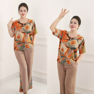 Đồ bộ trung niên, đồ bộ mặc ở nhà cho các mẹ quần suông 9 tấc, chất lụa nhập co dãn thoải mái NiNa 11