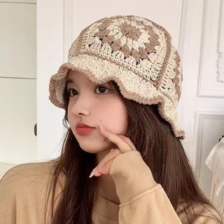 Mismemo  Mũ Nồi Hàn Quốc Retro Hoa Rỗng Retro Nhật Bản Nữ Thu Đông Ngọt Ngào Tất Cả Trận Đấu Mũ Len Thể Hiện Mặt Neap