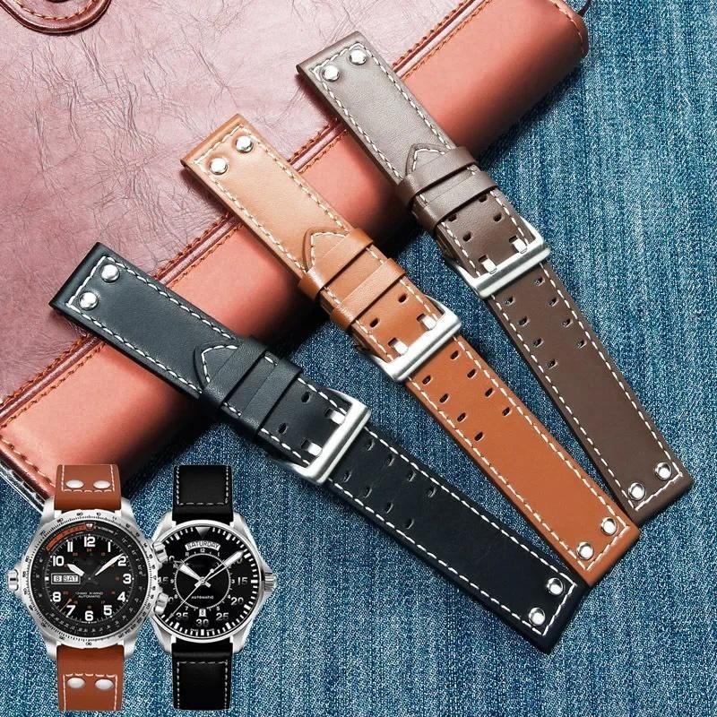 Dây da 20mm22mm Dây đeo đồng hồ bằng da hai hàng có lỗ cho Hamilton Seiko đeo đồng hồ Đinh tán Nam P