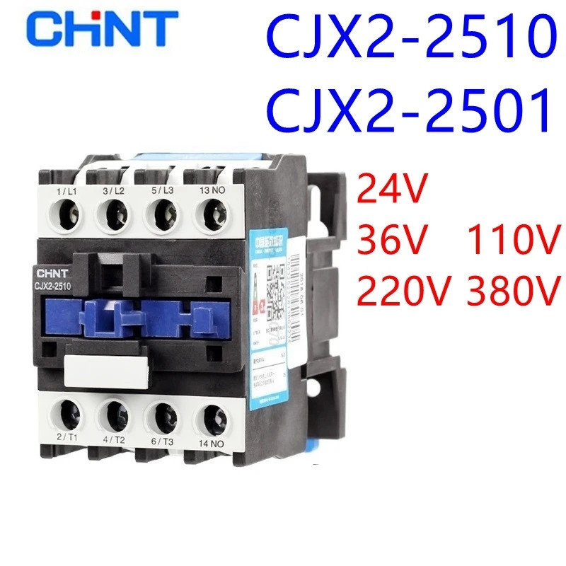 CHINT CJX2- 2510 1NO CJX2- 2501 1NC DIN Rail Mount Electric Power AC Contactor 25A Coil Vôn 380V 220