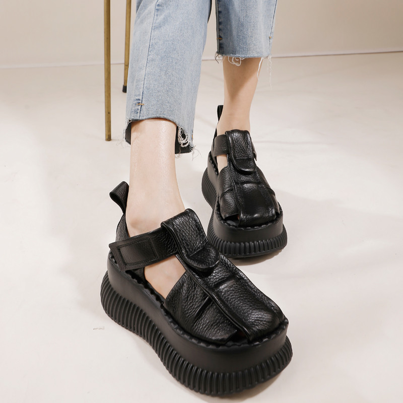 Dép Lê bít mũi phong cách Anh đầu to da thật dệt nguyên bản 2024 giày lười thời trang nữ đường phố cao mẫu Mới Xuân Hè