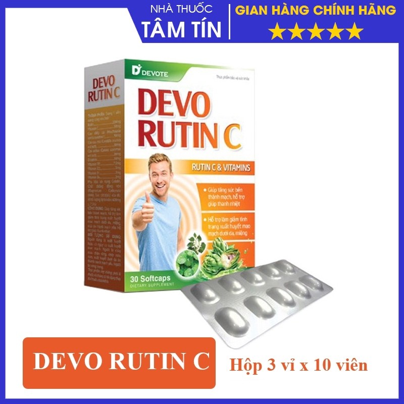 Devo Rutin C – Hỗ trợ làm giảm tình trạng xuất huyết mao mạch dưới da, tăng sức bền thành mạch - (hộp 3 vỉ x 10 viên)