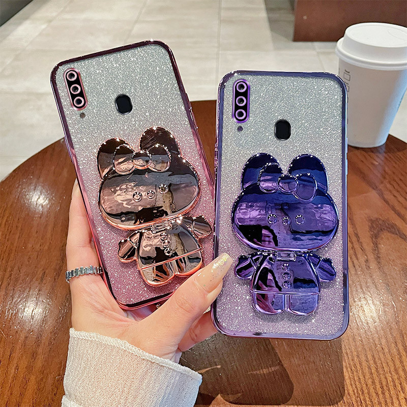 Ốp lưng Cho Samsung Galaxy A20s Gradient Lấp Lánh Gương Trang Điểm Thỏ Gấp Đứng Silicon Mềm Samsung 