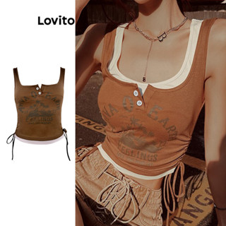 Áo hai dây Lovito ghép nối màu sắc giả 2 trong 1 phong cách thường ngày dành cho nữ LNA50034