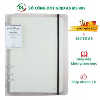 Sổ còng A5 bìa nhựa ruột chấm Dot grid 100 tờ dày dặn KLong-MS995 gồm kẹp còng + ruột sổ SOKLONG