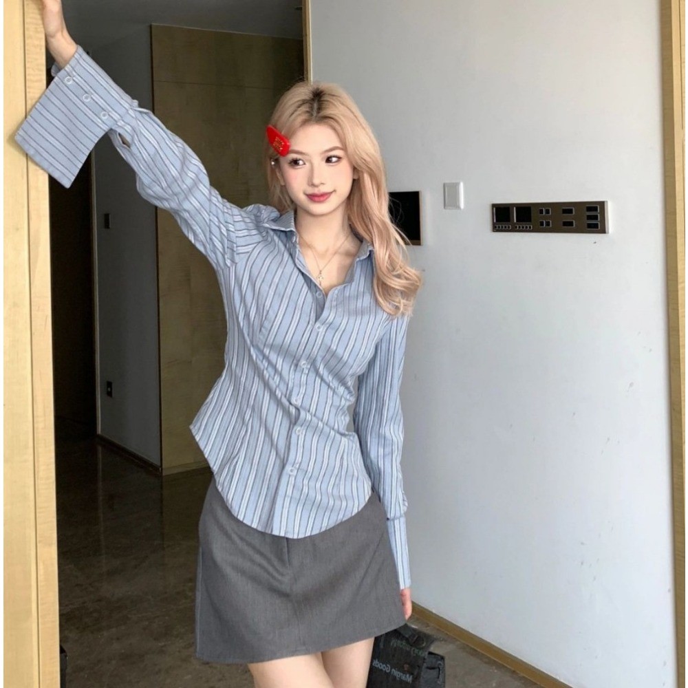 RICH-THEY Áo Sơ Mi  Dài Tay Chiết Nữ Eo Thời Trang Mới Slim Top | BigBuy360 - bigbuy360.vn