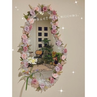 Đẹp Gương Treo Tường Hoa DIY Xiaohongshu Cùng Phong Cách Gương Hoa Hồng Hoa Papyrus Cỏ Cỏ Trang Trí Ảnh
