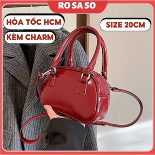 Túi xách nữ đeo chéo cầm tay hot trend 2024 màu đỏ nhỏ gọn vừa điện thoai kèm charm nơ ROSASO TX143