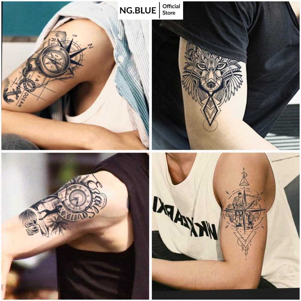 Hình xăm dán bắp tay chân ngực tattoo cho nam đẹp 15 ngày tạm thời lâu trôi chống thấm nước