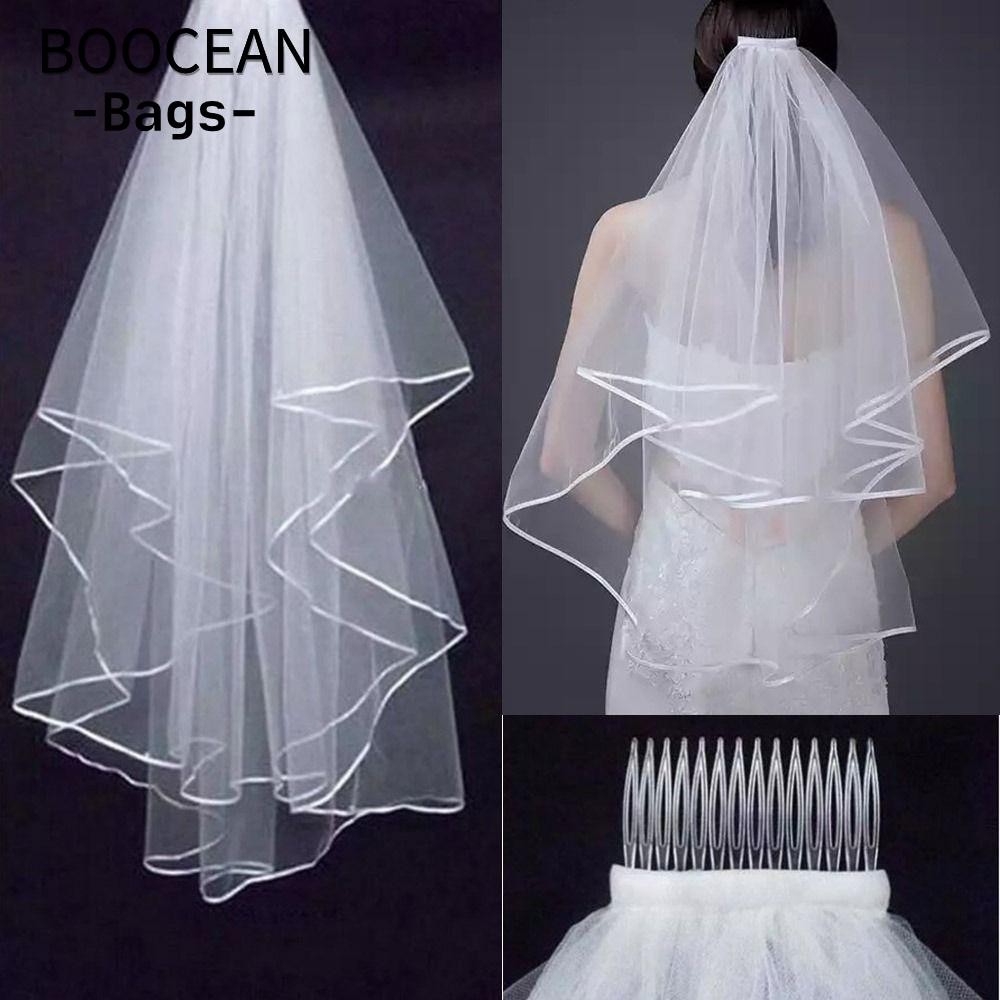 Khăn choàng cô dâu Trắng Ngà Phụ kiện đám cưới Tấm che ảnh Ngắn Đơn giản Hai lớp Vải tuyn nữ