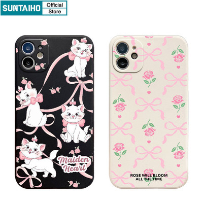 Suntaiho Coquette Vỏ Dễ Thương Nơ Họa Tiết Mèo Hoa Hồng Ốp Điện Thoại Cho Iphone 16 15 14 13 12 11 Pro Max IP 7 8 Plus Iphon X Xs XR Xs Max Silicon Mềm Cao Cấp Chống Sốc Ốp Lưng