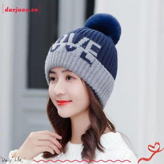 Duojuan Mũ dệt kim nữ, Sợi len len mềm mại mùa đông, In hình tình yêu Mũ ấm áp mùa đông dày dặn