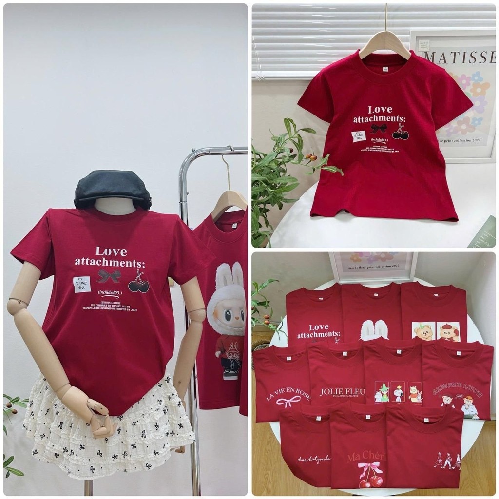 Áo baby tee màu Đỏ áo thun form vừa người chất cotton co giãn 2 chiều 