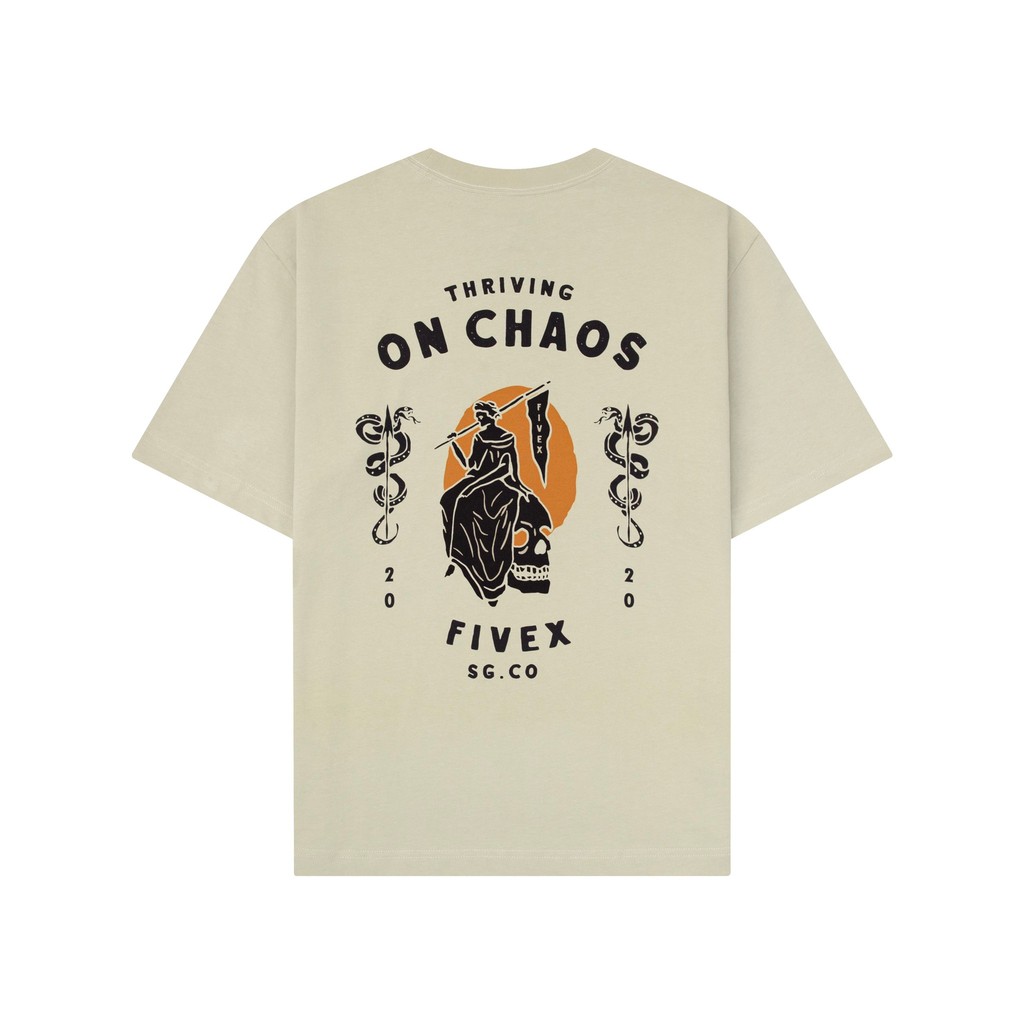 Áo thun oversize FIVEX ON CHAOS- Begie//Cotton /Unisex