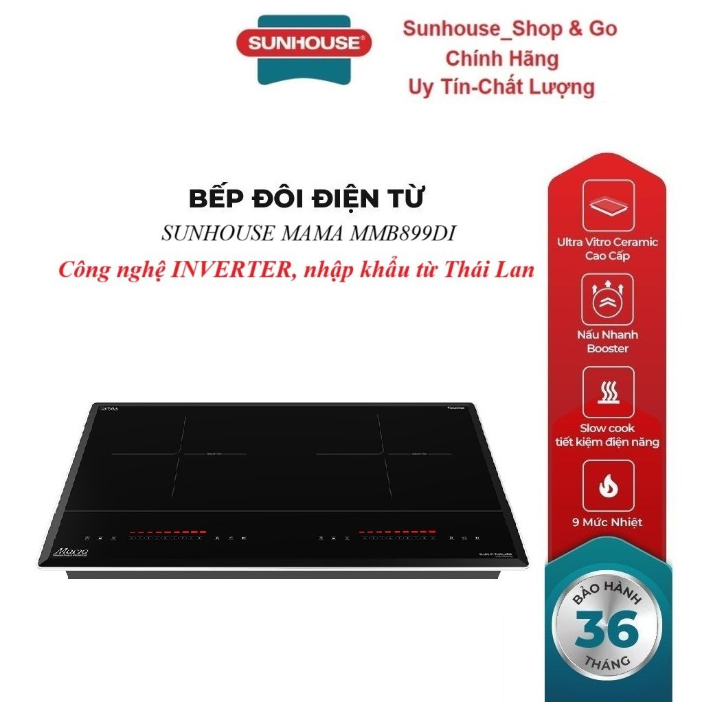 BẾP ĐÔI ĐIỆN TỪ SUNHOUSE MAMA MMB899DI, Công nghệ INVERTER, tổng công suất 
4400W, Mặt kính Ultra Vi