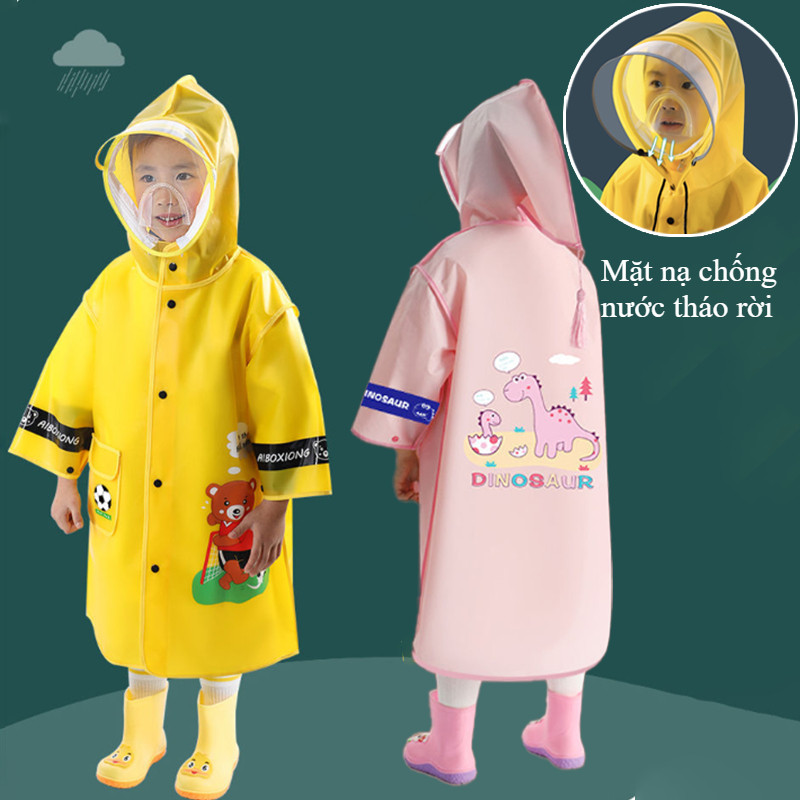 Áo mưa cho bé 2-14 tuổi,nhẹ mềm không mùi có mặt nạ che mặt,chất liệu an toàn cho bé,siêu chống thấm