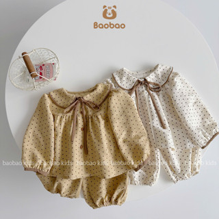   BAOBAO  SET BỘ PIZAMA DÀI TAY CHẤM BI PHỐI VIỀN CỔ XINH XẮN CHO BÉ GÁI -MZ1979 