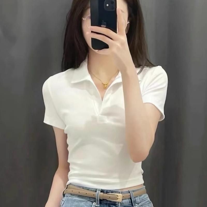 A88 Áo thun nữ tay ngắn Croptop Cổ Bẻ , Áo Polo Nhiều Màu size dưới 53kg mã a88