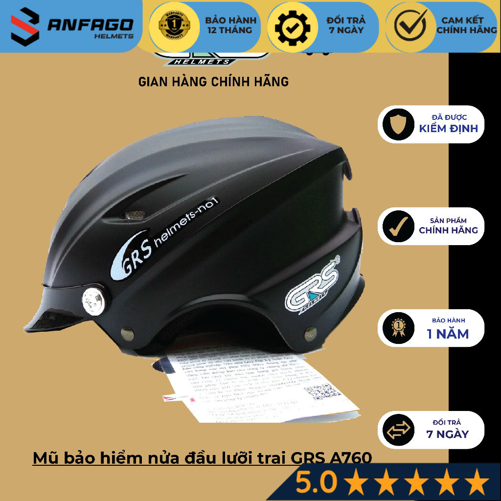Mũ bảo hiểm nửa đầu lưỡi trai GRS A760 (nhiều màu)