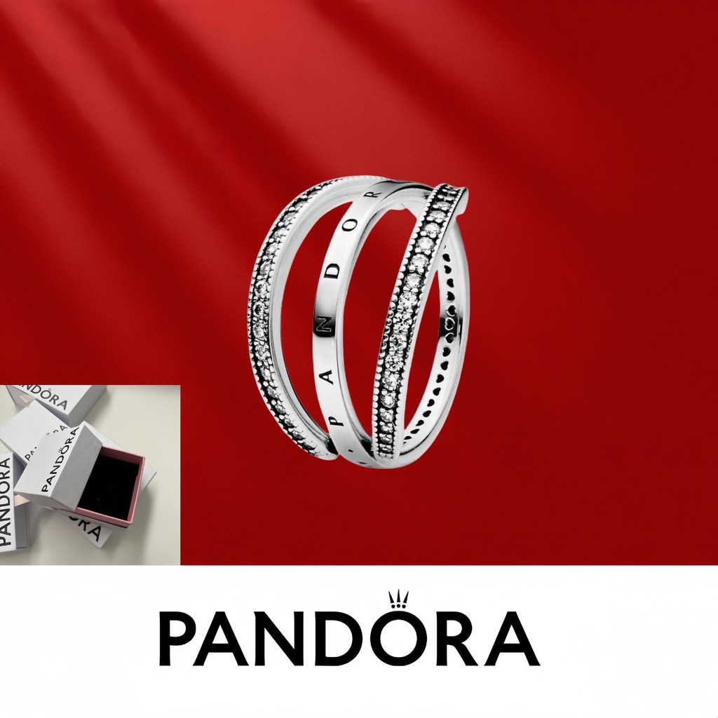 Trang sức bạc PANDORA S925 (kèm hộp đóng gói) Nhẫn Pandora Logo & Trái Tim 197404C $