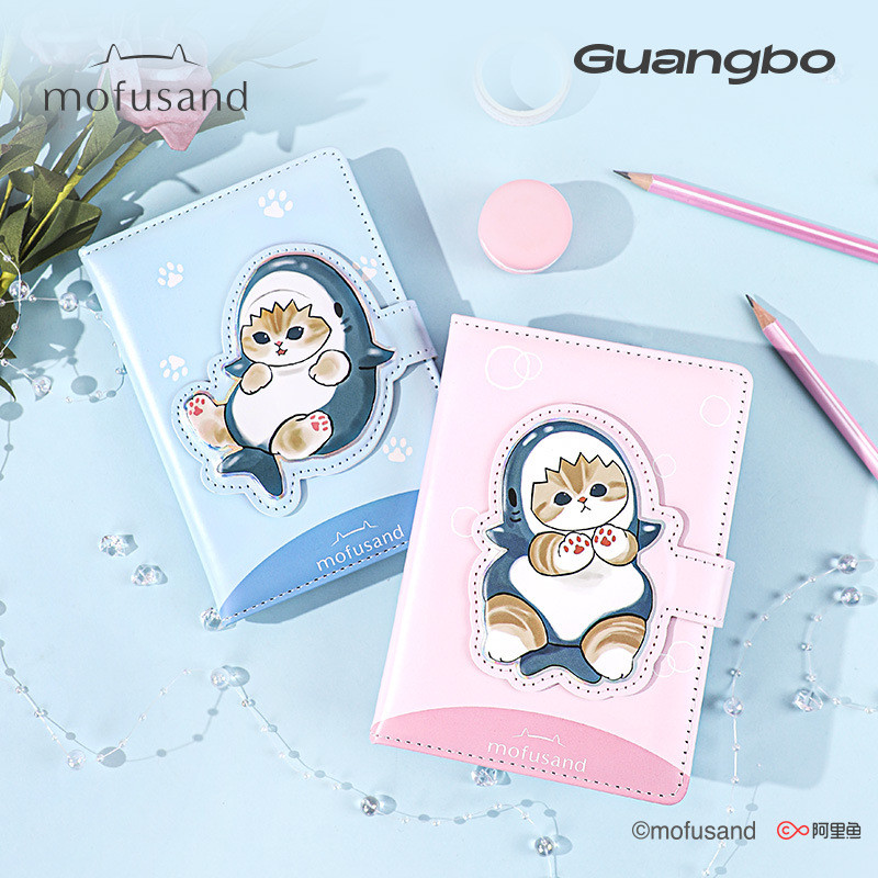 Shark Cat A6 Từ Khóa Da Bề Mặt Notebook Khóa Từ Tính Mini Bìa Cứng Cô Gái Dễ Thương Notebook Mini No