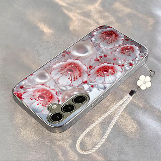  ốp lưng samsung S25 S24 S23 S22 S21 S21 + S20 Note20 10 Ultra   Plus   Pro   FE A55 A54 A53 A52 A35 A34 A33 A23 A15 A14 A13 A05S A05 ốp kính dây đeo điện thoại hoa trắng 