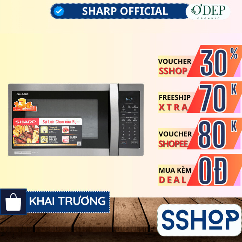 Lò vi sóng Inverter Sharp 28 Lít Chính hãng 1100W, giá tốt có trả góp, tiết kiệm điện R-G728XVN-BST 