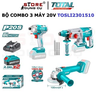 Bộ combo 3 máy khoan động lực, máy mài góc và máy siết vít dùng pin 20v total tosli2301510