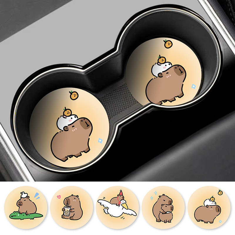 【Ready Stock】 Knife Capybara Car Coaster Car Good Product Creative Water Cup Mat Car Interior Orname