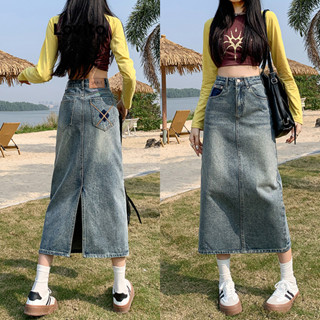  Chân váy denim Lovito màu trơn xẻ tà phong cách thường ngày cho nữ LNA65202 