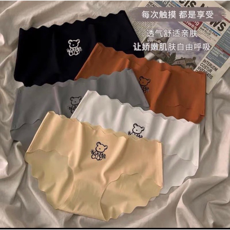 Set Quần Lót Nữ Su Lụa Lạnh Cao Cấp - Không Viền - Hoạ Tiết Gấu Cute - Siêu Nhẹ - S65