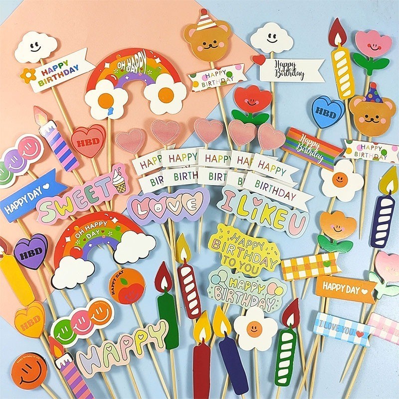 10 Bộ Dụng Cụ Trang Trí Bánh Hàn Quốc Ins Style Cake Plugin HBD Smile Rainbow Candle Plugin