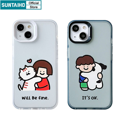 Suntaiho Vỏ Dễ Thương Trẻ Em Họa Tiết Chó Mèo Trong Suốt Mờ Dành Cho Iphone 15 14 12 13 11 Pro Max IP 7 8 Plus Iphon X Xs XR Xs Max TPU Silicone Mềm Cao Cấp Chống Sốc Ốp điện thoại