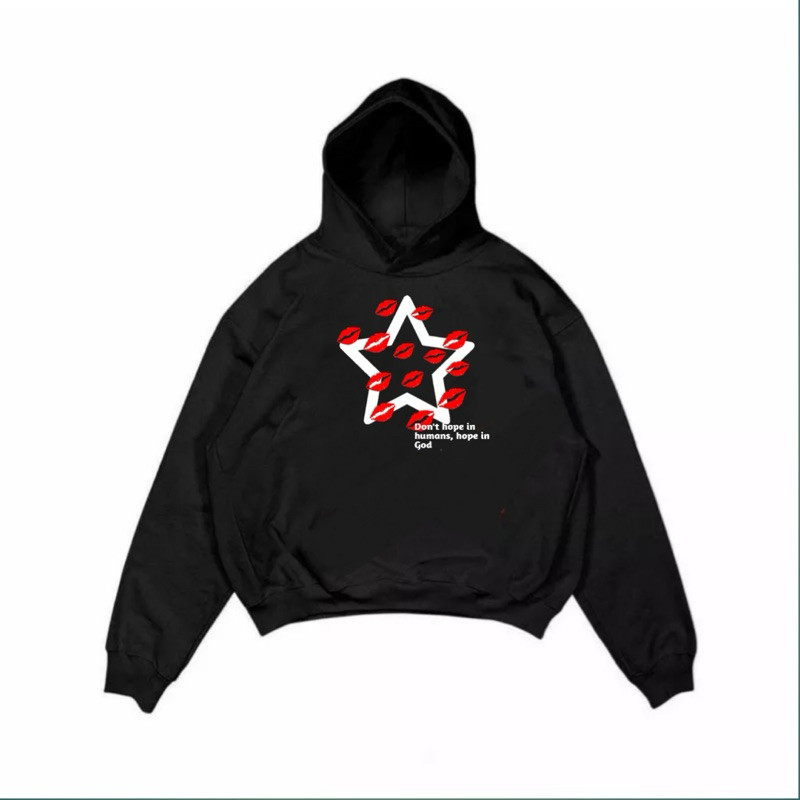❈ ่ Áo hoodie Boxy 330GSM Kiss You Star Black - Áo hoodie nam nữ ~ Nhãn dán MIỄN PHÍ