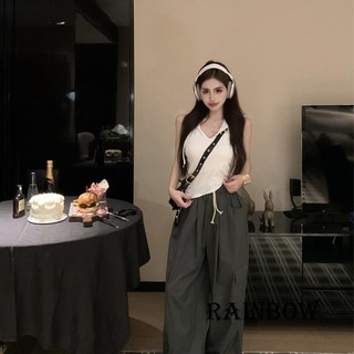 Rainbow-áo Vest có mũ trùm đầu thông thường mùa hè dành cho nữ không tay hở lưng màu trơn Áo bình nước rộng