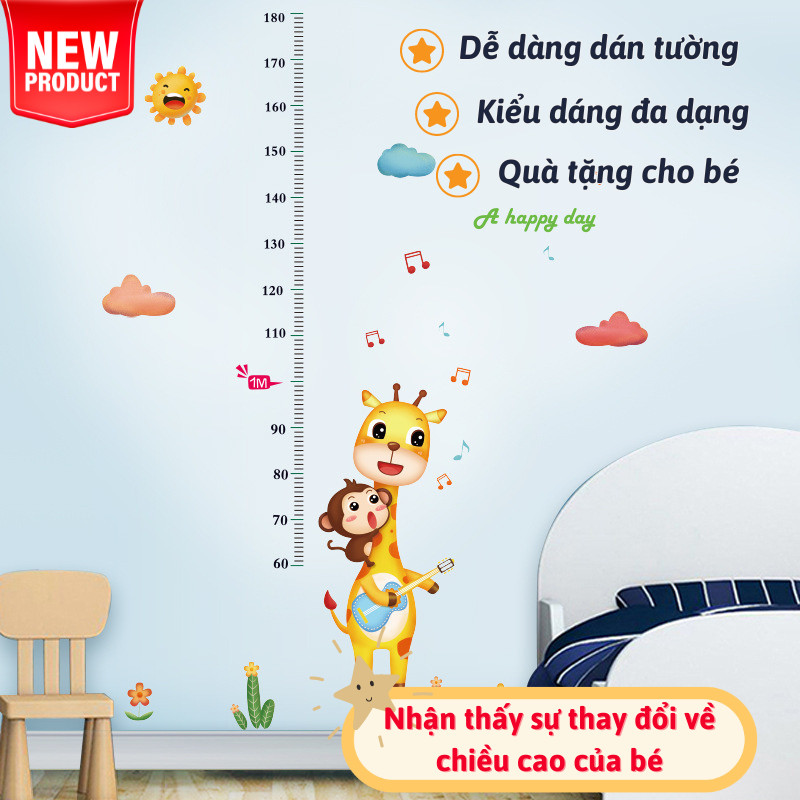 Giấy Dán Tường Joful Home – Có Bảng Thước Đo Chiều Cao Cho Bé, Decor Phòng Ngủ Đáng Yêu
