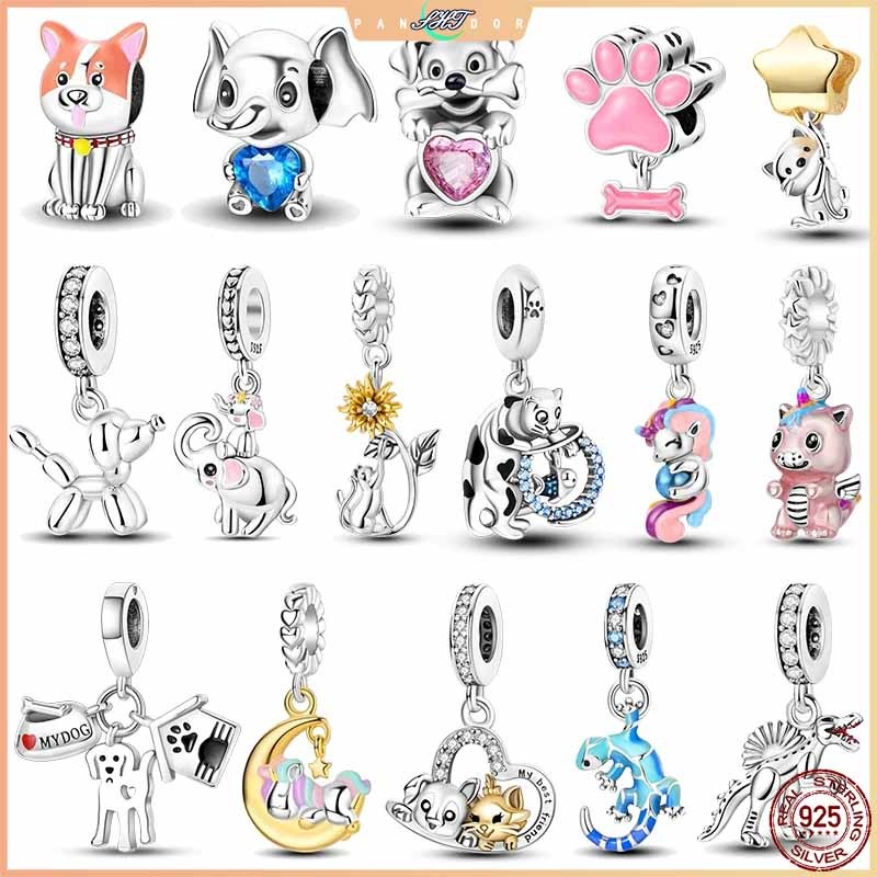 Vòng Tay Charm Bạc S925 Hình Chó Mèo Voi Kỳ Lân và Các Loại Động Vật, Phù Hợp Pandora