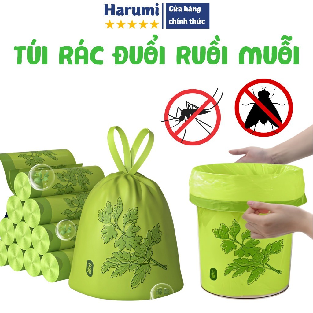 Túi Đựng Rác Hương Ngải Cứu Xua Đuổi Ruồi Muỗi, Siêu Dai, Có Dây Rút, Túi Rác Đuổi Muỗi, Túi Rác Đuổi Côn Trùng