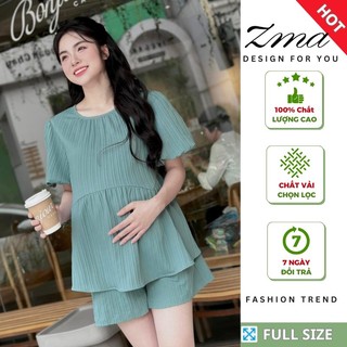 Bộ Nữ Cộc Tay Mặc Nhà Chất Vải Đũi Mềm Mát Thích Hợp Mùa Hè Cao Cấp