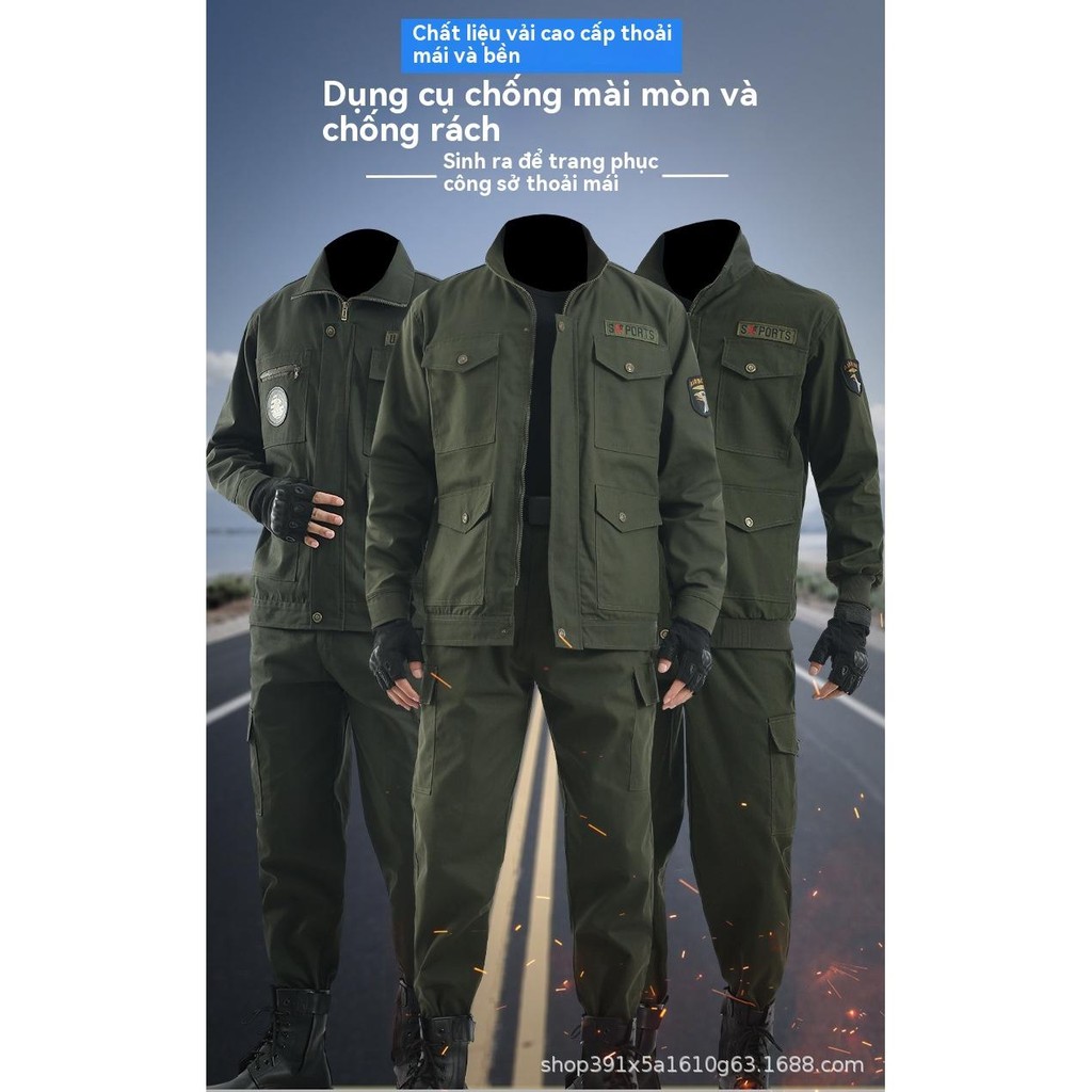 Bộ quần áo bảo hộ lao động hàn điện 100% cotton, quần áo bảo hộ lao động cho nam, thợ hàn chịu mài mòn dày dặn xuân thu,