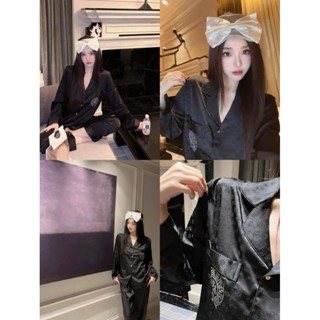 A40- Pijama dài tay cho nữ mặc nhà họa tiết DO đen vân gấm mới - bộ ngủ mặc nhà hàng quảng châu Women